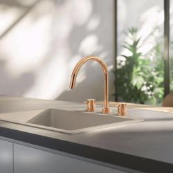 Waterevolution Flow 3-huls køkkenarmatur med drejelig tud og tilslutning til filtreret vand kobber T152UCPE