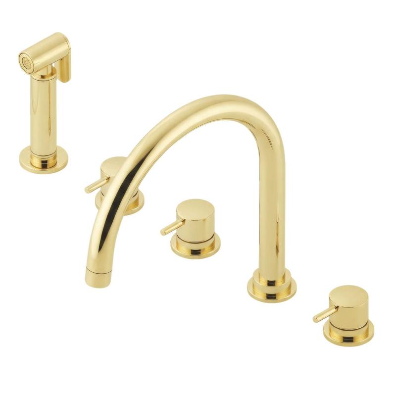 Waterevolution Flow 5-hole kitchen mixer tap with pull-out spray and filtered water connection light gold T154UWGE