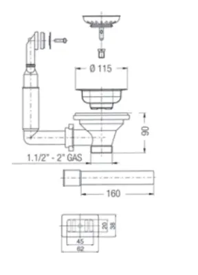 PB classic copper drain set with overflow for a kitchen sink and lockable basket plug 1208969783