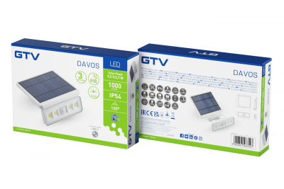 Solbelysningsarmatur med bevægelses- og skumringsdetektor DAVOS, LED, 1000lm, 4000K, 2000mAh, IP54, hvid