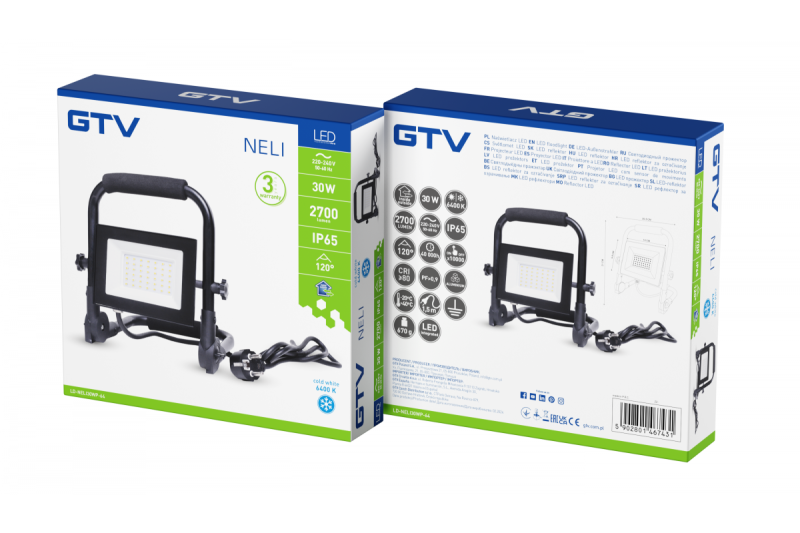 NELI Bærbar Spotlight, LED, 30W, 2700lm, 6400K, AC220-240V, IP65, 1.5m kabel