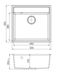GraniteMy Bremen Granitvask 53x50 cm Sort - Overbygning, Underbygning og Planmontering med Hanehul og Guldprop 1208969969