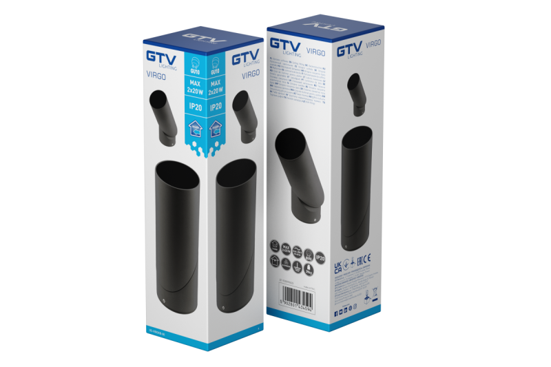 Loftlampe VIRGO, max. 250V, 50/60Hz, 57x152mm, IP20, max. 20W, Rund, Sort