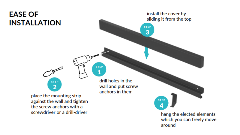 Epka Luxion Sæt Køkkenrails 80 cm med Tilbehør Metal med Skjult Befæstelse Sort 1208969982
