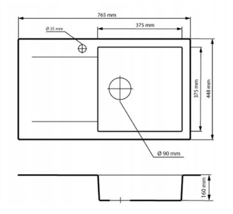 Graniteland Liri Granite White sink with draining area 765x448 mm 1208969990