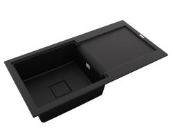 GraniteMy Zafiri Sort Granit Overmonteret Vask 97x50 cm med Afdrypningsflade, Vendbar, med Sort Firkantet Afløbsdæksel 1208969997