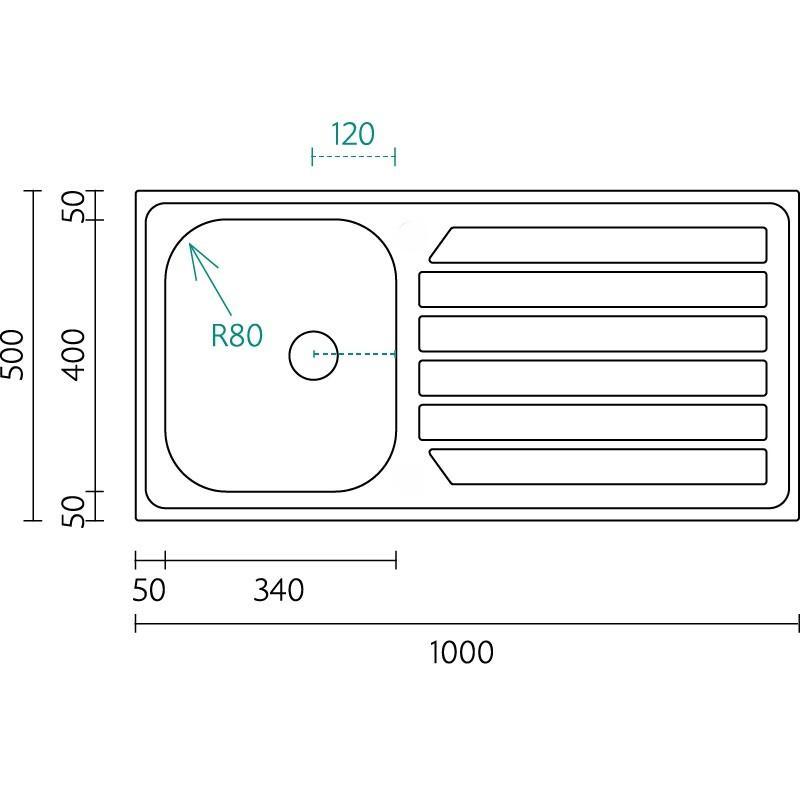 Banka Centurio 100-34 Stainless Steel Sink, surface-mounted, 100x50cm with draining board 1208970033