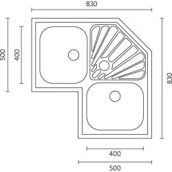Bank of Montreal RVS hjørnevask til montering 83 x 83 cm med afdrypningsområde 1208970036