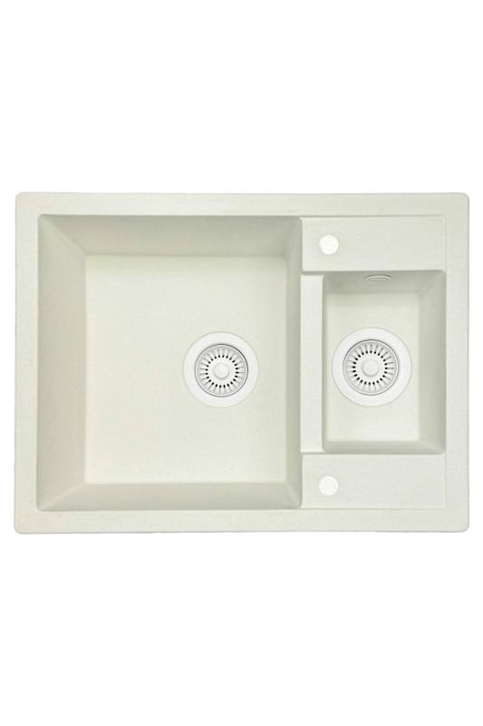 GraniteMy Smart ekstra lav 1,5 granit overflademonteret hvid vask 58x44cm med hvid prop og dækning 1208970052