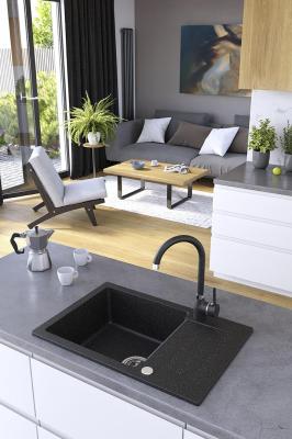 Aquadesign Kensley Granit Overmonteret Vask Antracit med lille Afdrypningsområde 65 x 44 cm 1208970085