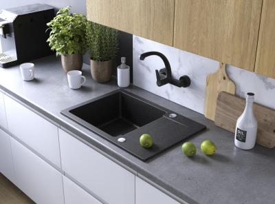 Aquadesign Kensley Set - Granitisk Køkkenvask Grå med Lille Afdrypningsområde og Køkkenarmatur, 65 x 44 cm 1208970086