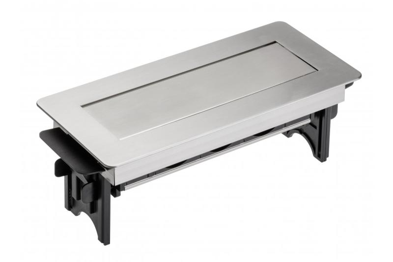 Forlængerledning til skrivebord uden kassette, 3-dobbelt stikkontakt med jordforbindelse, 1,5 m strømkabel med stik, rustfrit stål.