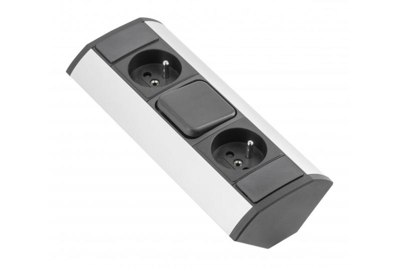 MINI hjørneforlænger med afbryder og 2 jordforbundne stikkontakter 230V 16A
