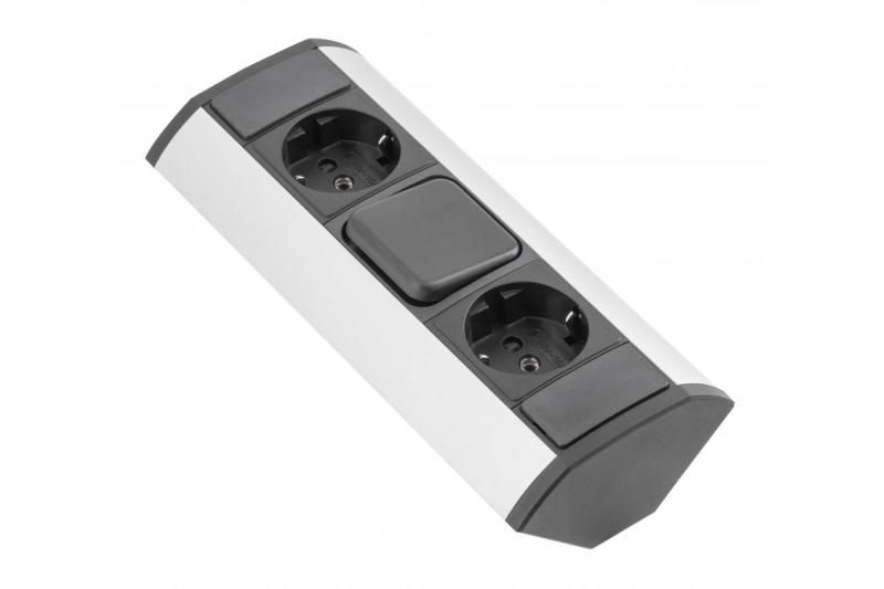 MINI hjørneforlænger med afbryder og 2 schuko-stikdåser 230V 16A
