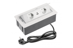 Møbelstik SOFT 2x Schuko stik, USB A+C, strømkabel med stik, hvid.