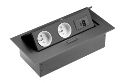 Møbelsokkel 2x stikkontakt med jordforbindelse, USB A+C, strømkabel med stik, sort.