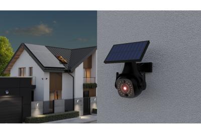 Solflomlys med bevægelses- og skumringssensor GUARDOS, LED, 300lm, 6400K, 1200mAh, IP65, dummykamera