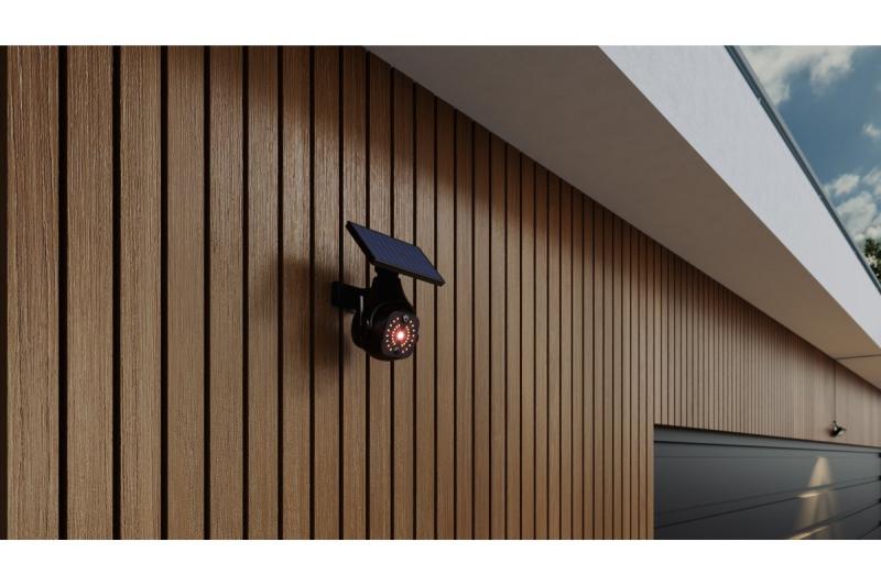 Solflomlys med bevægelses- og skumringssensor GUARDOS, LED, 300lm, 6400K, 1200mAh, IP65, dummykamera