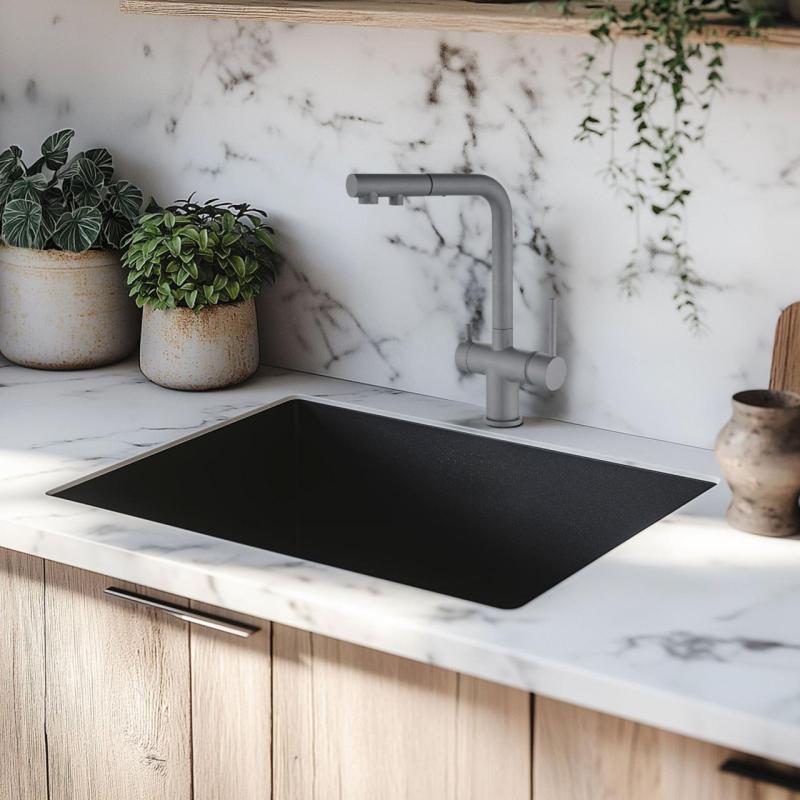 Ausmann Ellington 3-vejs køkkenarmatur med udtrækkelig tud og filtreret vand – Antracit - 1208970495