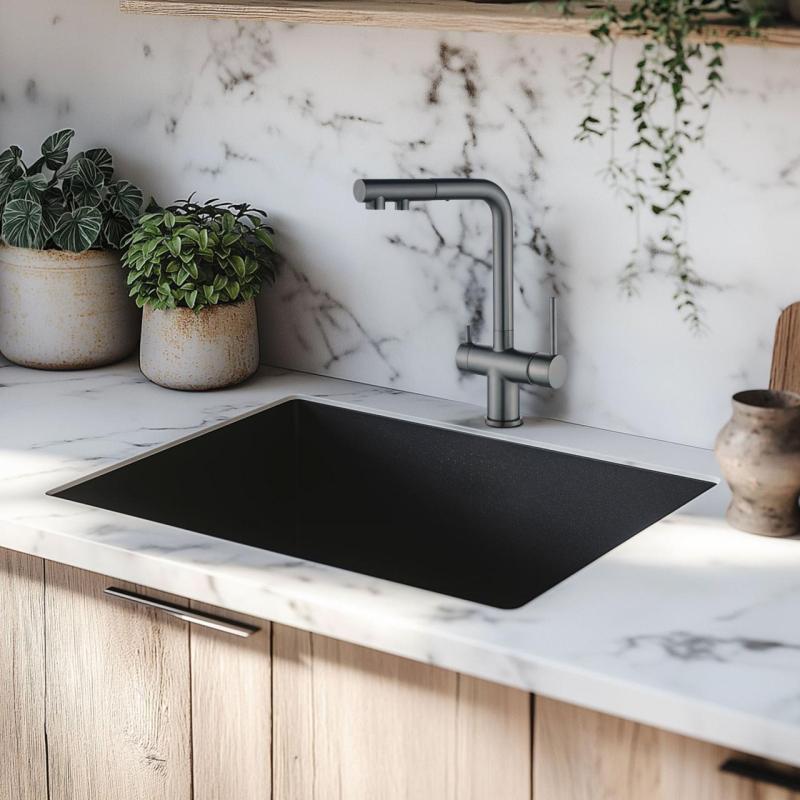 Ausmann Ellington 3-vejs køkkenarmatur med udtrækkelig tud og filtreret vand – Gun metal – 1208970499