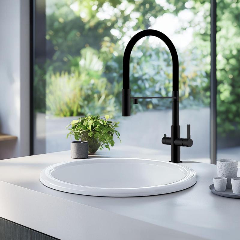 Ausmann Claridge 3-vejs køkkenarmatur med fleksibel tud og filtreret vand – Antracit – 1208970500