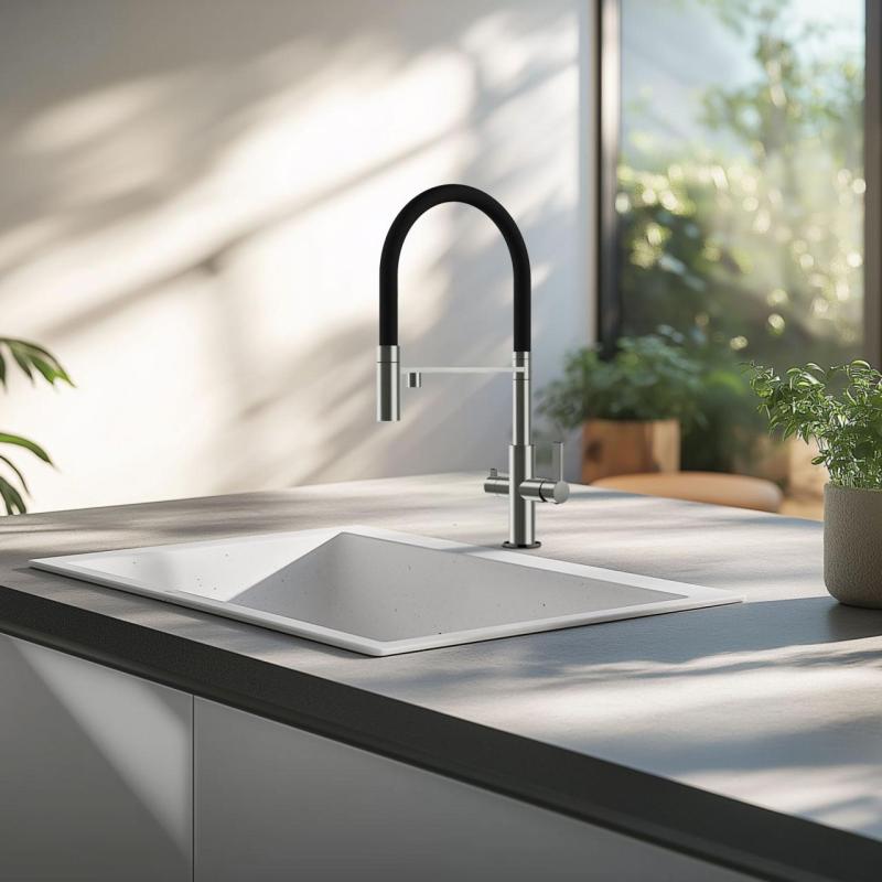 Ausmann Claridge 3-vejs køkkenarmatur med fleksibel tud og filtreret vand – Grå - 1208970502