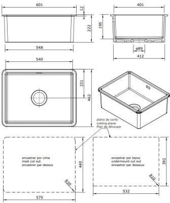 Ausmann Ceramic Ember Ceramic White Sink - Top Mount and Undermount 54 x 40 cm with Stainless Steel Plug 1208970508