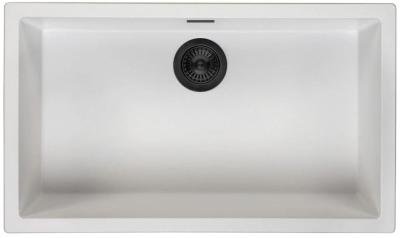 Hvid Stor Vask 70x40 cm Underbygning, Overbygning og Planlimning med Mat Sort Afløbsprop 1208970519