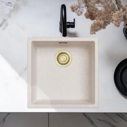 Zand Hvid Creme Vask 40x40 cm Undermontering, Overmontering og Planmontering med Guld Prop 1208970542