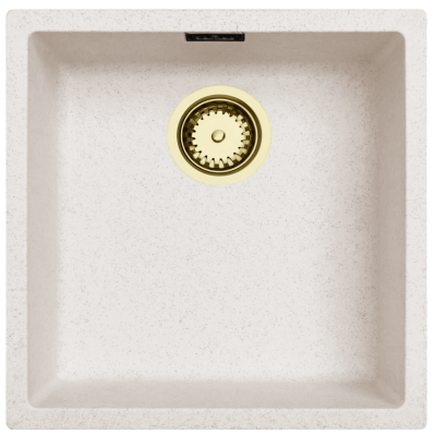 Zand Hvid Creme Vask 40x40 cm Undermontering, Overmontering og Planmontering med Guld Prop 1208970542