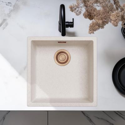 Zand Hvid Creme Vask 40x40 cm Underbygning, Overbygning og Planlimning med Kobber Prop 1208970543