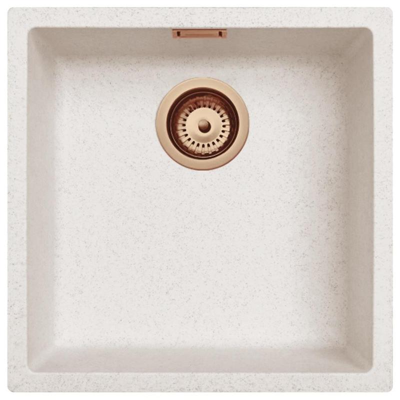 Sand White Cream Sink 40x40 cm Undermount, Topmount and Flushmount with Copper Plug 1208970543