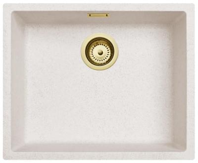 Zand Hvid Creme Vask 50x40 cm Underbygning, Overbygning og Planmontering med Guld Prop 1208970547