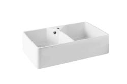 Ausmann Ceramic Mira Keramisk Hvid Dobbeltvask - Undermontering og Mellemmontering 793 x 450 mm med hanehulbank og rustfri stålprop 1208970550