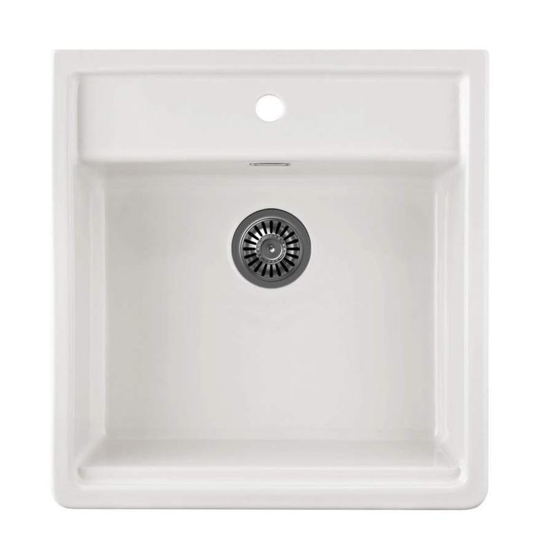 Ausmann Ceramic Panor Shade Ceramic White Butler Sink - Under-counter and Between-counter 630 x 597 mm with tap hole and Gun metal plug 1208970551