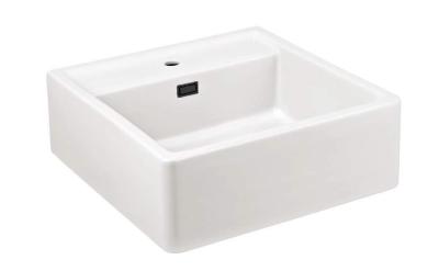 Ausmann Ceramic Panor Shade Keramisk hvid Butler-vask - Under- og mellembygning 630 x 597 mm med hul til vandhane og mat sort prop 1208970554