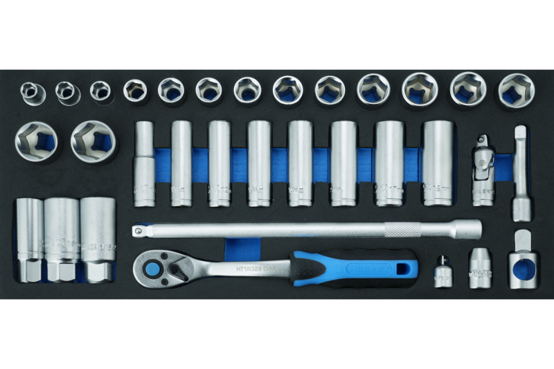 3/8" skraldeværktøjssæt, 33 dele, EVA-indlæg.