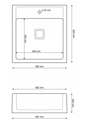 Graniteland Arno Granit Arduin hardsten look Vask mellemmontage 582x620mm med firkantet rustfrit stål prop 1208970600