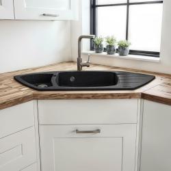 Graniteland Monte Granit sort kalksten Hjørnevask overmontering 901x538mm med rustfrit stål prop 1208970601