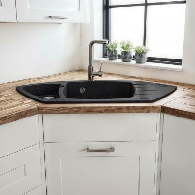 Graniteland Monte Granit sort kalksten Hjørnevask overmontering 901x538mm med rustfrit stål prop 1208970601
