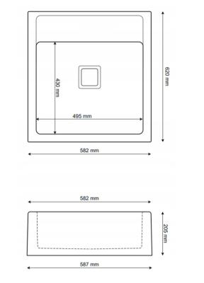 Graniteland Arno Granit Sort Vask til indbygning 582x620mm med firkantet rustfrit stålprop 1208970602