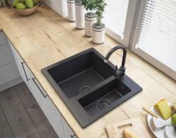Graniteland Adda Granit sort Arduin hardsten look 1.5 Vask Ovenpå 600x495mm med rustfrit stål prop 1208970619