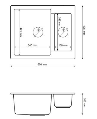 Graniteland Adda Granit sort Arduin hardsten look 1.5 Vask Ovenpå 600x495mm med rustfrit stål prop 1208970619