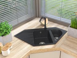 Granitland Amiata Granit sort Arduin hardsten look Hjørnevask overmontering 965x496mm med rustfrit stål prop 1208970620