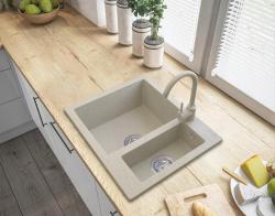 Graniteland Adda Granit Beige Sand 1.5 Vask Overmontering 600x495mm med Rustfrit Stål Prop 1208970621