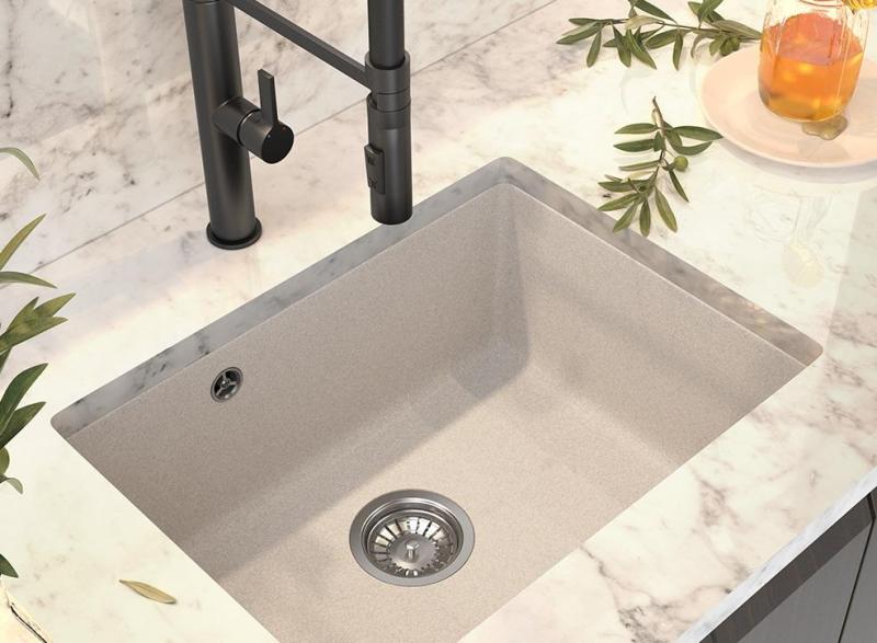 Graniteland Solo Granit Beige Sand Underlimmet Vask 535x400 mm med Rustfrit Stål Prop 1208970636