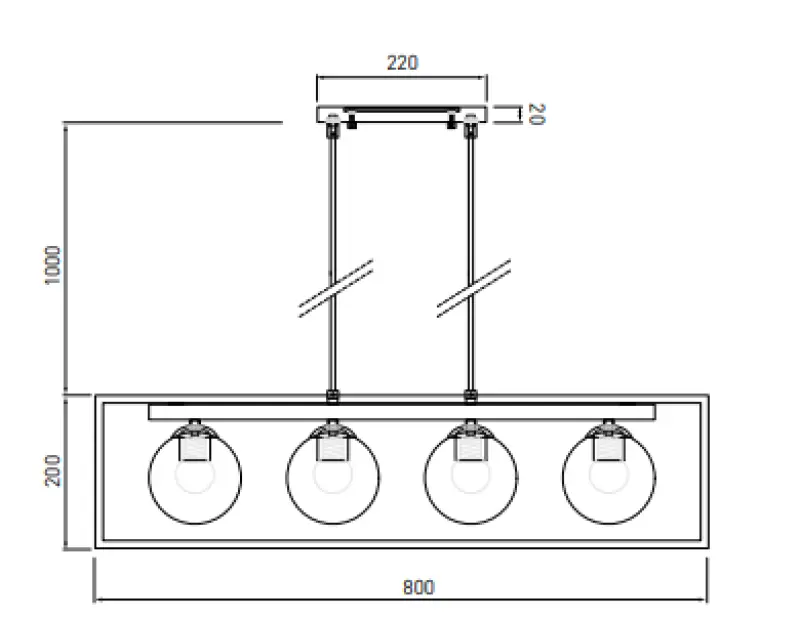 OUTLET Ramme Beskadiget Dekor Avelin pendellampe med guld rektangulært ramme bredde 80 cm 2287