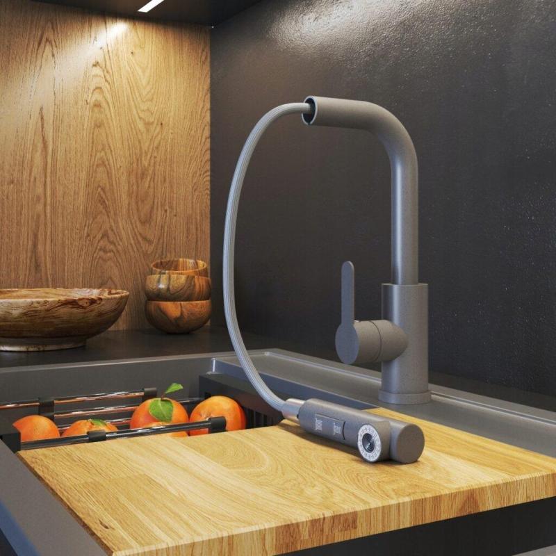 Graniteland Celeste Køkkenarmatur Grå med Udtrækkelig Tud og Dobbelt-Funktion Håndbruser 1208970663