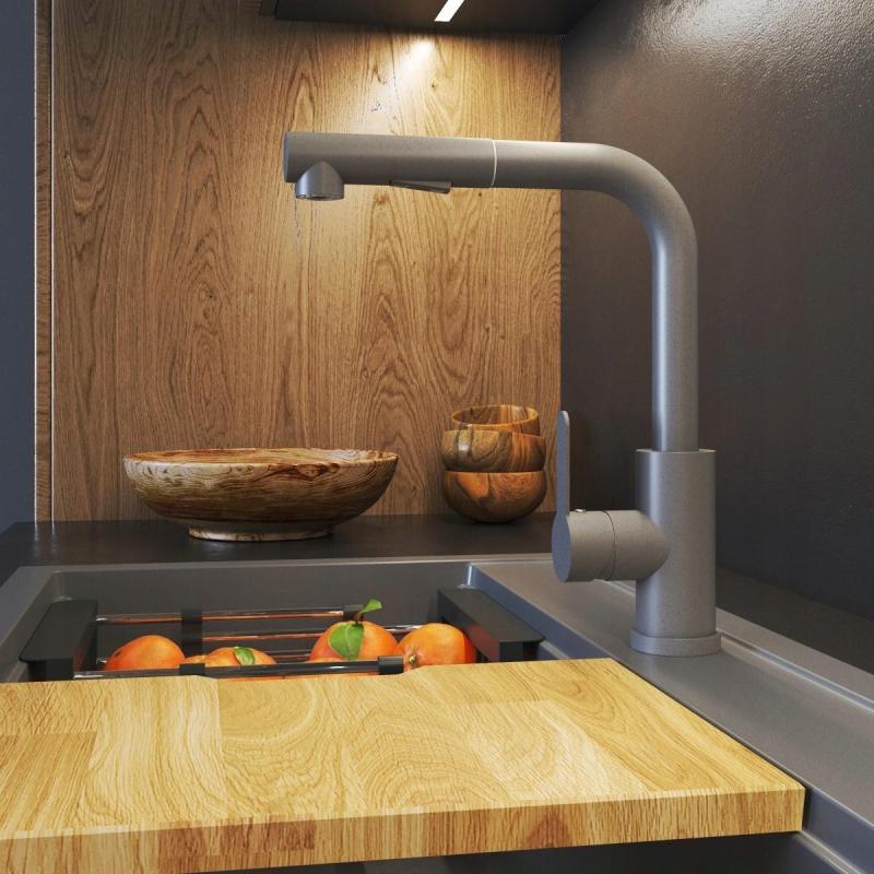 Graniteland Celeste Køkkenarmatur Grå med Udtrækkelig Tud og Dobbelt-Funktion Håndbruser 1208970663