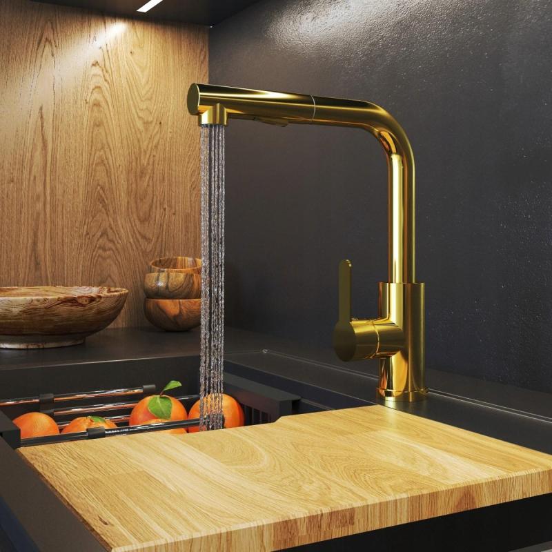 Graniteland Celeste Køkkenarmatur Guld med Udtrækkelig Tud og Dobbelt-Funktion Håndbruser 1208970664